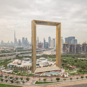 Dubai, United Arab Emirates, March 2018 - Aerial view of Dubai Frame