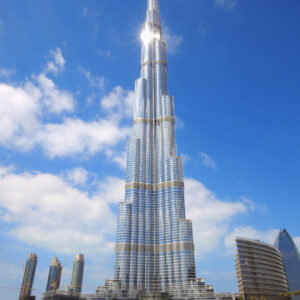 "DUBAI, UAE - FEBRUARY 19, 2011: Burj Khalifa facade on February 19, 2011 in Dubai, UAE. Burj Khalifa is a tallest building in the world, at 828m. Located on Downtown Dubai, Sheikh Zayed Road."